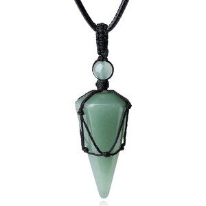 Men's Adjustable Black Rope Healing Crystal Natural Gemstone Pointed Necklaces